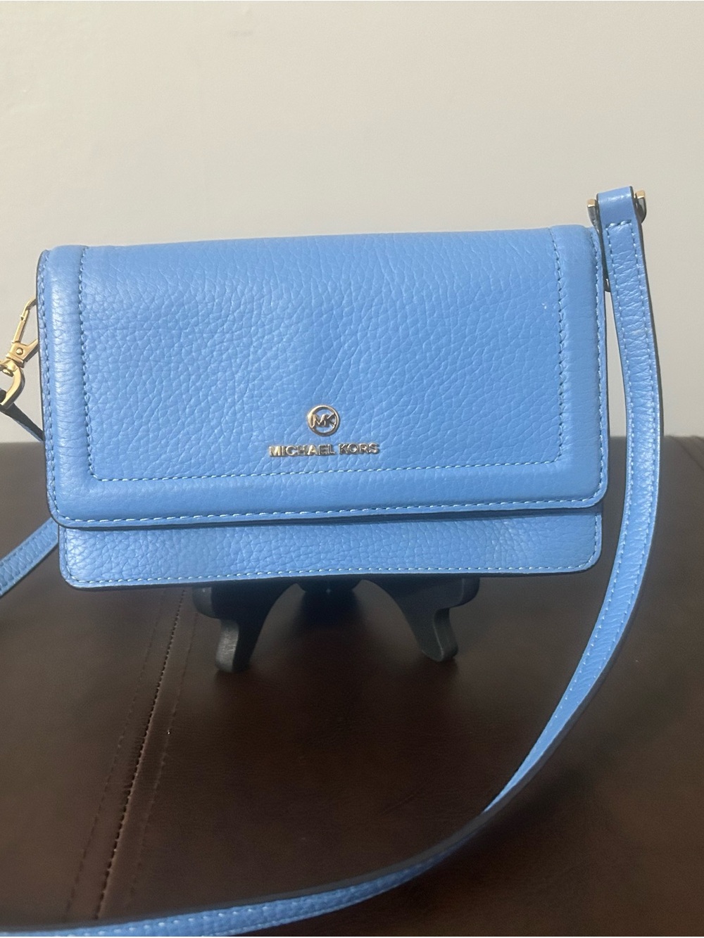 Michael Kors Light Blue Pebbled Leather Mini Crossbody